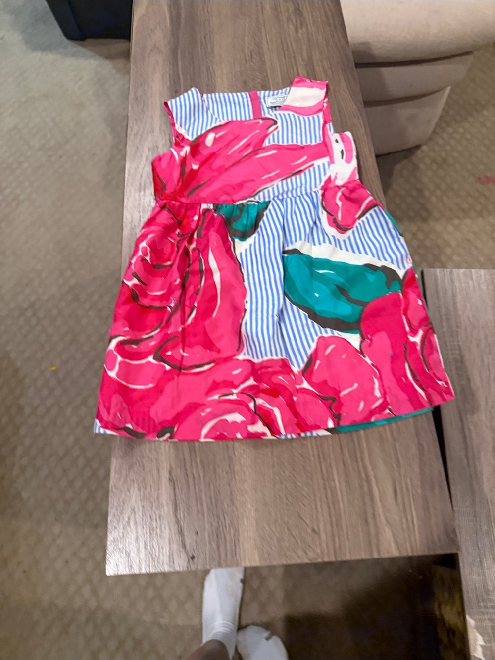 Vineyard Vines Pink Floral & Blue-White Stripe Girls Dress Kentucky Derby